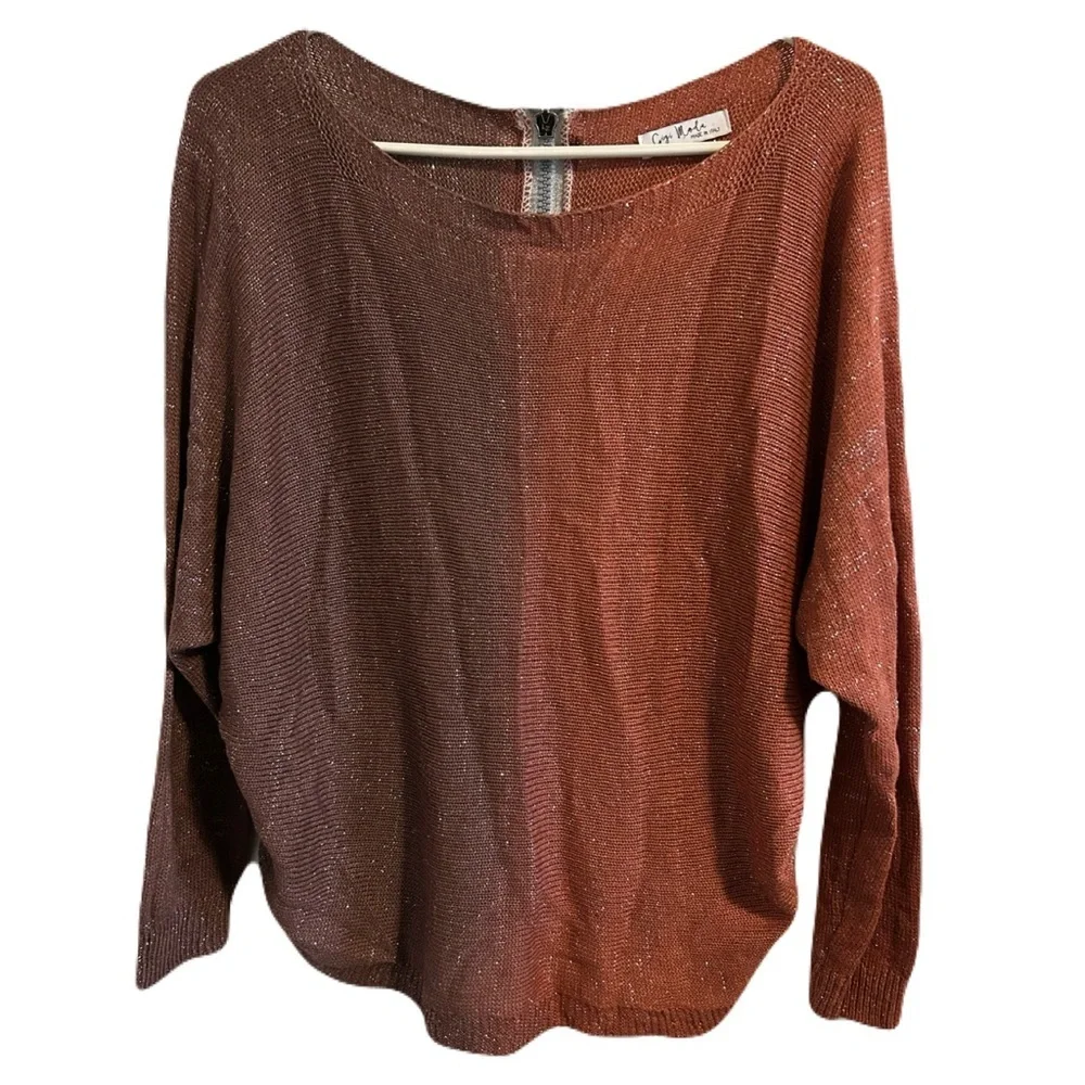 GIGI MODA $141 Argento Dual Toned Sweater Rust Brown Metallic Thread Italy Made - Picture 12 of 16